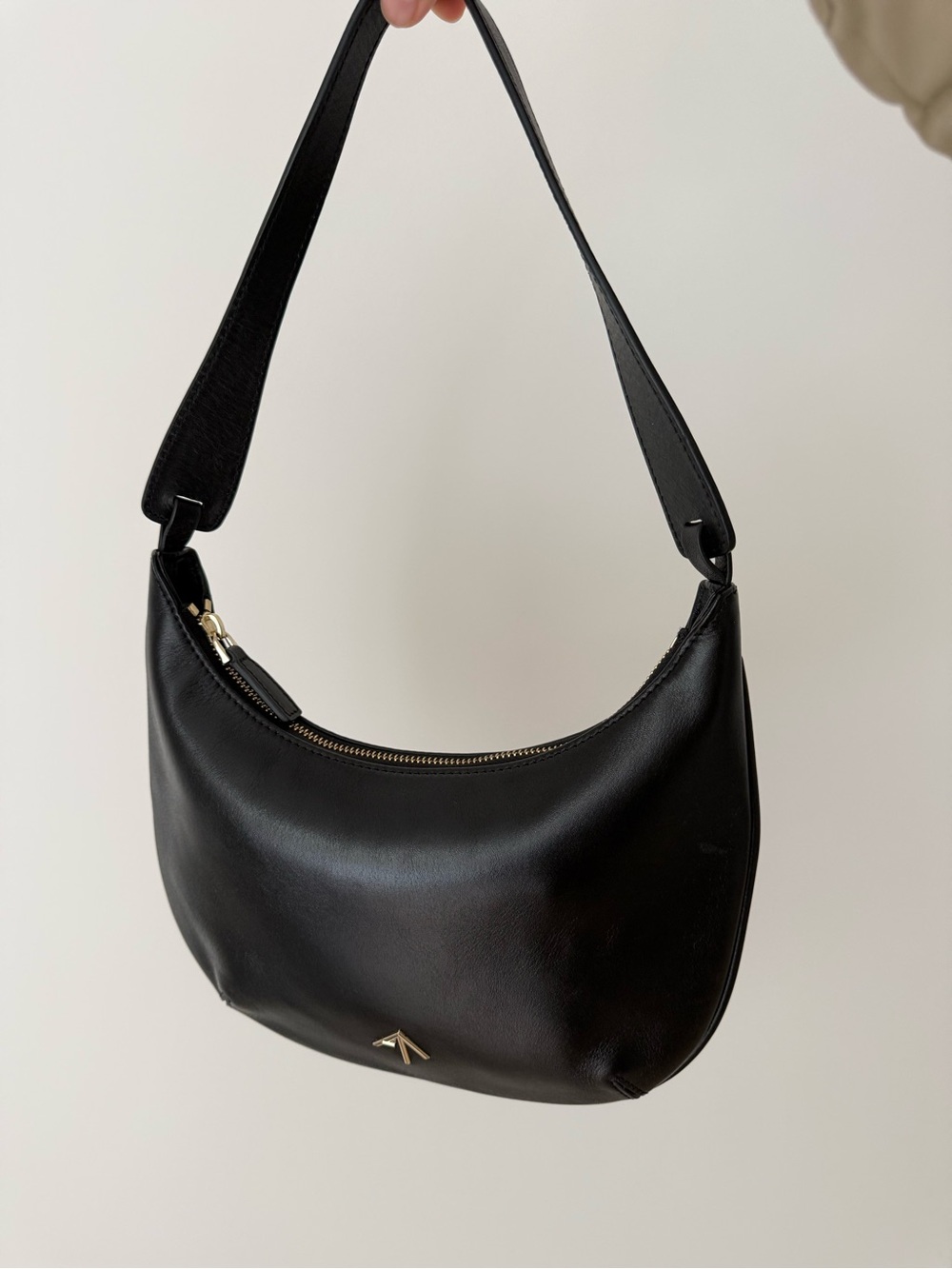 Manu Atelier Black Leather Mini Hobo Bag